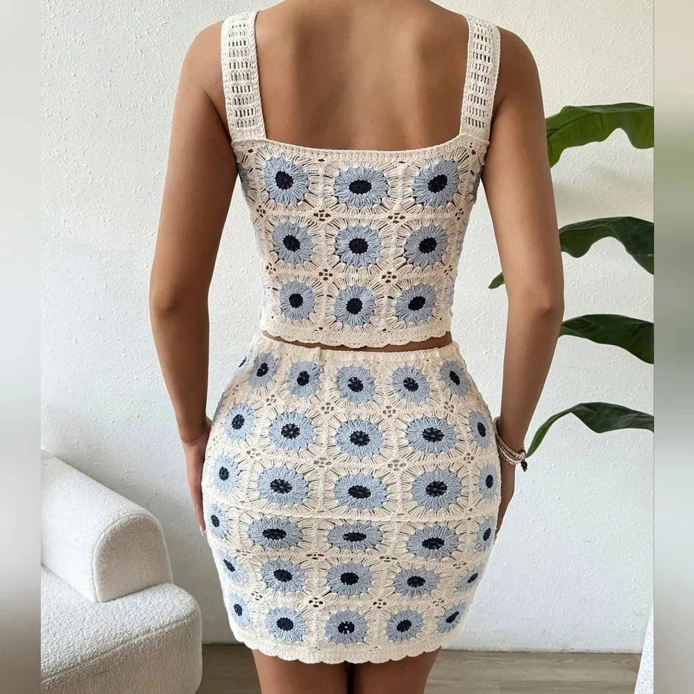 COPY - Women Summer Holiday Floral Print Knit Camisole Top And Knitted Skirt Set - Picture 5 of 5